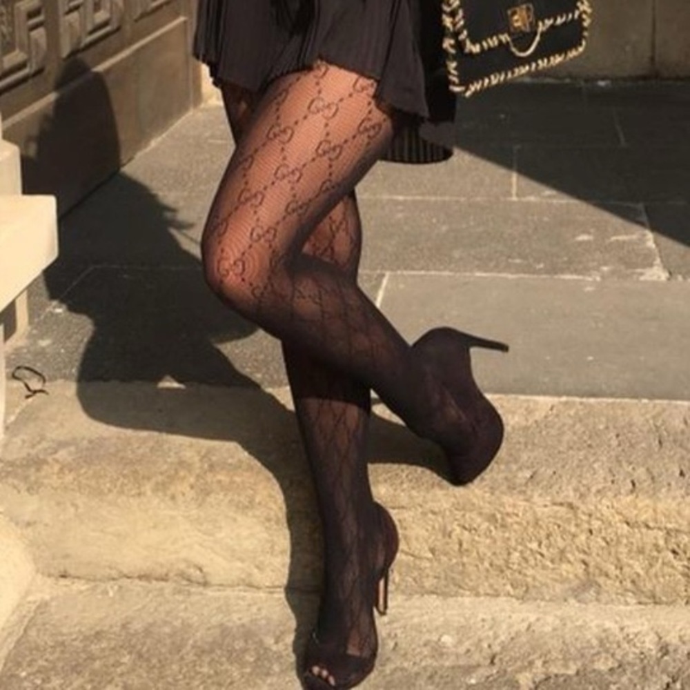 G Logo Black Patterned Tights Hosiery New - Picture 2 of 9